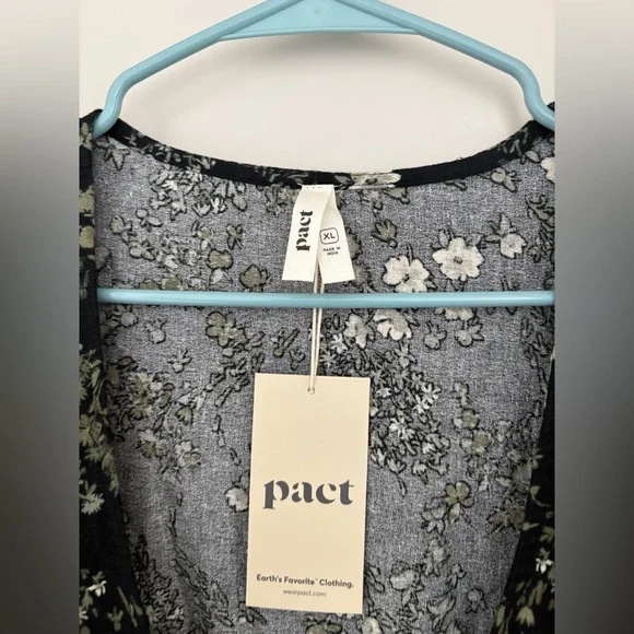 Pact Organic Cotton Crepe Green Floral Midi Wrap Dress Flutter Sleeves NWT XL - Picture 6 of 6